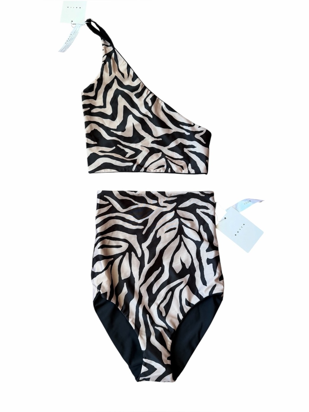 BAIIA Valencia Reversible Zebra Print One Shoulder Bikini Set High Waist